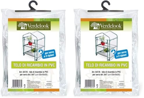 VERDELOOK | Telo di Ricambio in PVC Trasparente per Serre cod: 647 e 647/19, Resistente, Protezione Piante, Apertura Frontale con Cerniera, per Serre a 2 Ripiani, 69x49x98 cm, Serra 2 ripiani