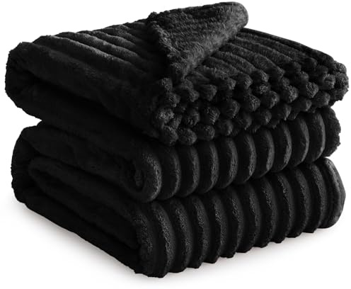 RUIKASI Kuscheldecke 220x240 Flauschig Decke Schwarz - XXL Wolldecke Sofadecke für Couch & Bett, Wohn- & Kuscheldecken, Weiche Fleecedecke Warme Große Wohndecke Cord Blanket