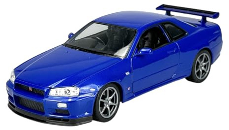 Welly Modell Auto Kompatibel mit Nissan Skyline R34 GT-R Coupe Blau 1998-2002 1/24 1:24 Metall Modell Auto Die Cast Neu im Kasten