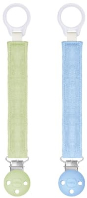 MAM Clip Catenella portaciuccio 0+ mesi, Set da 2, Verde/Azzurro | Clip in acciaio inox, Anello in silicone universale, Senza viti, Lavabile a mano, 6 colori disponibili, Senza BPA/BPS