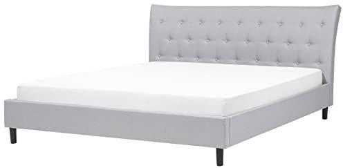Beliani Solides Polsterbett Doppelbett Lattenrost Leinenoptik hellgrau 180 x 200 cm