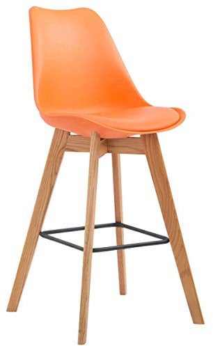 CLP Barhocker METZ Kunststoff I Sitzfläche mit Kunstlederbezug I Thekenhocker mit einem Gestell aus Eichenholz I Tresenhocker mit Fußstütze, Farbe:orange, Gestell Farbe:Natur