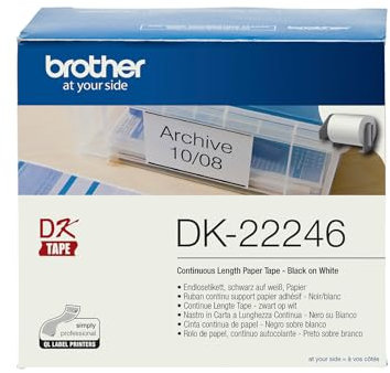 Brother DK-22246 selbstklebende Endlosetiketten (103 mm breit, 30,48 m lang, geeignet für QL-1050, QL-1050N, QL-1060N, QL-1100, QL-1110NWB) schwarz auf weiß (Papier)
