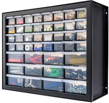 IRIS USA Screw Organizer, Hardware Storage Organizer, 44 Drawer Parts Cabinet, Plastic Drawer Storage for Hardware Crafts, Small Parts, Nuts and Bolts, Tool Storage, Scrapbook Art Hobby - Black