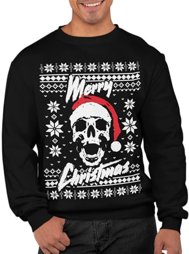 Graphic Impact Funny Vintage Retro Santa Skull Ugly Christmas Sweaters Xmas Jumpers (Black, XLarge)