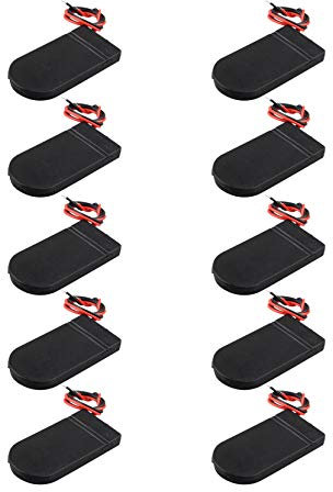 HALJIA, 10 contenitori per batterie a bottone CR2032, con interruttore on/off, 6 V (2 x 3 V), contenitori a clip per batterie a bottone, per LED, con connettore nero