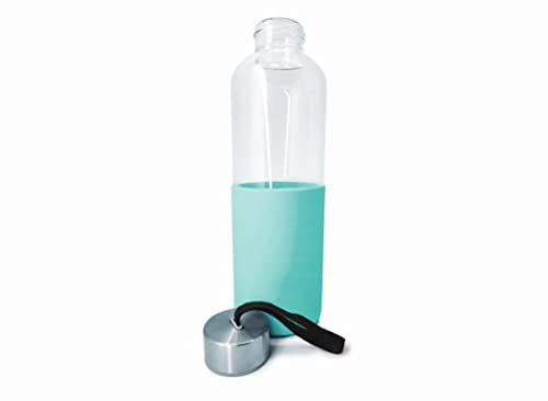 Nerthus FIH 402 Bottiglia di Vetro da 600 ml Turchese, Borosilicato e Silicone