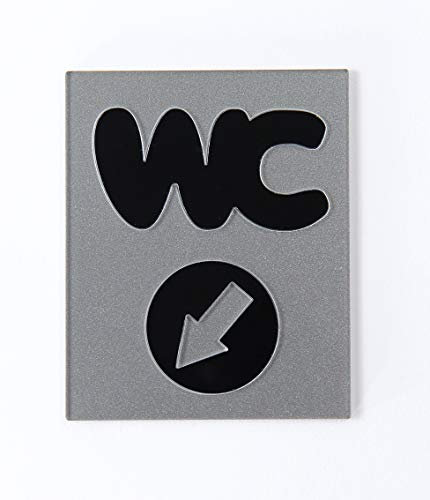 WC-Schild mit Pfeil Wegweiser WC Toilettenschild (schwarz, silber)