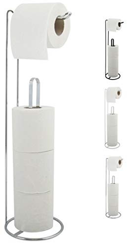 MSV Toilettenpapierhalter Stehend BxHxT: 15x54x15cm freistehender Papierrollenhalter Edler Rollenhalter für WC-Rollen als Ersatzrollenhalter Silber