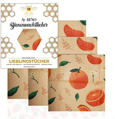 Bienenwachstücher 3er Pack von AY BINO Lieblingstücher Umweltfreundlich Ökologisch Nachhaltig Wiederverwendbare Beeswax wraps | Zero waste Wachspapier für Lebensmittel Bio (Orange, 3)