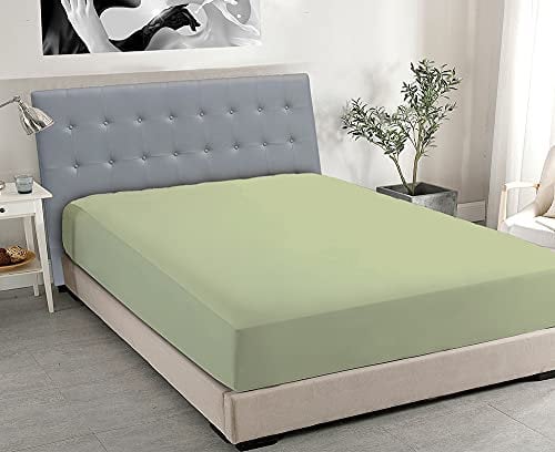 JENNY SESAL Lenzuolo sotto con angoli - tinta unita - MADE IN ITALY- letto matrimoniale, singolo e una piazza e mezza- ampia scelta di colori e taglie (Verde salvia, Matrimoniale)