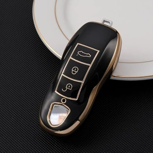 Autoschlüssel hülle Cover TPU Hülle Auto Fernbedienung Schlüssel Zubehör Passend für Porsche Cayman/Macan/Boxster… (Schwarz)