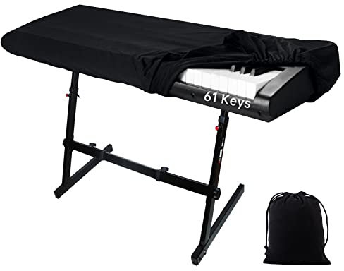 Staubschutz für Klaviertastatur, 61 Tasten, dehnbare elektronische Tastatur, schmutzdichte Abdeckung, Klaviertastaturabdeckung mit strapazierfähigem Gummiband und Kordelverschluss, Schwarz