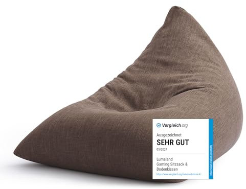 Lumaland Gaming Sitzsack & Bodenkissen | XXL Beanbag in Triangle Form | 150x100x100cm & 370l Volumen | Waschbarer & Robuster Bezug | Ideal als Sessel & Sofa verwendbar | Leichtes Sitzkissen [Braun]