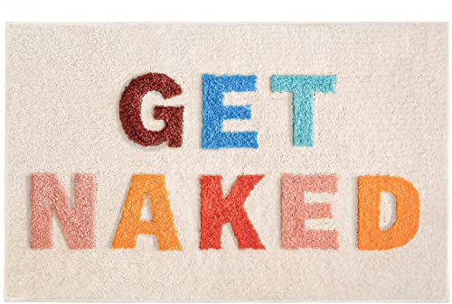 UIOIU Get Naked Badematte, niedlicher Badezimmerteppich, rosa Badematte für Badezimmer, Dekoration, lustige Badematte, rutschfest, dicke Mikrofaser, maschinenwaschbar, 78,9 x 50,8 cm, mehrfarbig