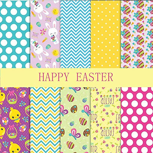 elemhome Oster-Nähstoff, 10 Stück, 24,9 x 24,9 cm, Tiere, Stoffpakete, Ostern, Baumwollstoff, Eier, Kaninchen, bedrucktes Stoffmaterial, Ostern, Nähen, Zuhause, Party, Dekoration, Zubehör (B)