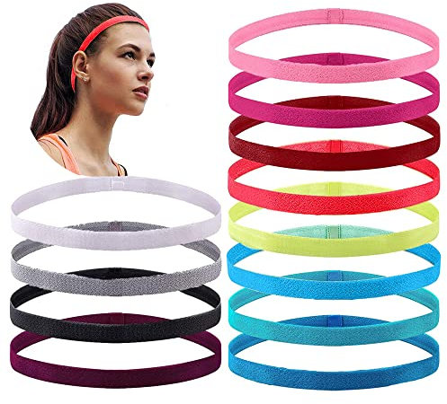 Oenothera 12 Stück Elastische Sport-Stirnbänder, Sport Haarband Dünn, Sport Haarband Silikon, rutschfeste Elastische Sport Stirnbänder Für Fußball, Basketball, Fußball, Tennis, Yoga Und Golf