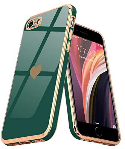 Teageo Kompatibel mit iPhone 7 iPhone 8 iPhone SE2020/2022 Hülle, Herz Mädchen Handyhülle Luxuriös Galvanisierte Weich TPU Kameraschutz Kratzfest Schutzhülle für iPhone 7/8/SE2020/2022, Dunkelgrün