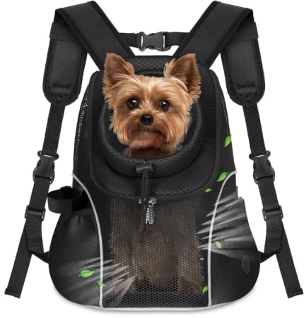 WOYYHO Pet Dog Carrier Backpack Small Dog Front Backpack Ventilated Mesh Dog Travel Back Pack with Safety Belt for Travel Hiking Cycling Outdoor Adventures (Size M: 5-9 lbs, Black)
