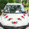 Autoschmuck Hochzeit Motorhaube Saugnapf, Hochzeitsdeko Auto Blumen, Deko Hochzeitsauto Vintage, Auto Hochzeitsschmuck Set mit Autoschleifen Spiegel Blumenstrauß Kunstblumen Rosen Tüll (Weiß-rot)