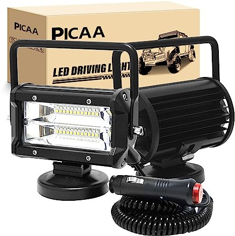 PICAA 2 luces LED luz de trabajo 5 pulgadas 72W Imán portátil 12V 24V Luz de inundación Luz de trabajo impermeable Base magnética LED Faro para Tractor elevadora ATV Camión Offroad 4x4
