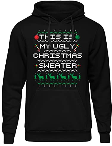 My Ugly Christmas Sweater Herren Kapuzenpullover | Weihnachten Pullover Weihnachtsmann Funny Xmas Hoodie Christmas | Schwarz (4XL)
