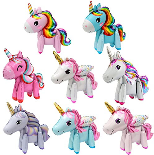 Folienballon Einhorn,8 Stück 3D Einhorn Luftballons,Folienballon Einhorn Set,Einhorn Luftballons Helium,Walking Einhorn Ballon,Einhorn Ballons Geburtstag,Aluminiumfolie Einhorn Luftballons