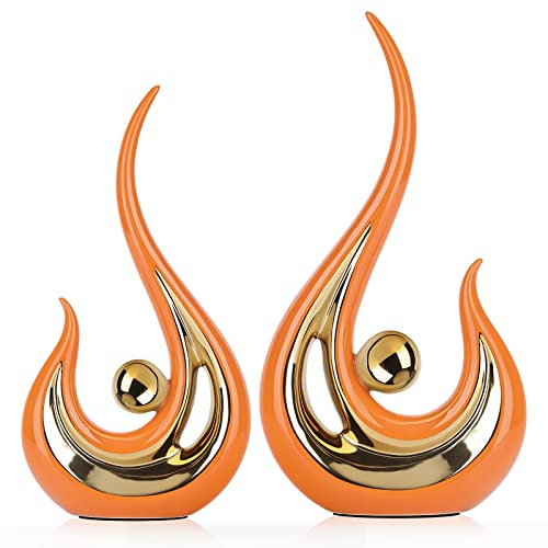 LCCCK Orange und Gold Modern skulptur deko, Mitte des Jahrhunderts modernen Couchtisch Centerpiece, Keramik Abstrakte Statue Für Esszimmer, Wohnzimmer, Büro, Mittelstück, Orange Dekoration