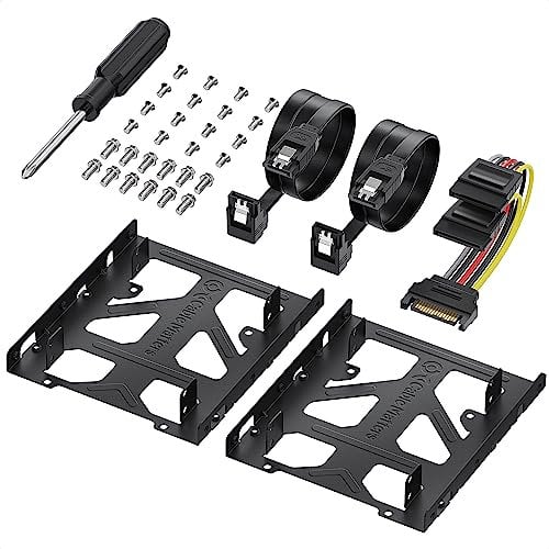 Cable Matters 2-Pack 2.5 to 3.5 SSD Mounting Bracket for SSDs (SSD Adapter 2.5 to 3.5) All-in-One Kit in Black - Kit Includes Bracket, Screws, Cables, and Screwdriver