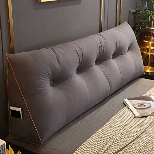 RAKTOV Bequemes Lendenkissen, Lesekissen, Rückenlehne, dreieckiges Kopfteil, Keilkissen, großes Kissen für Erkerfenster, Tatami, Sofa, Schlafzimmer, 180 x 50 x 20 cm, Dunkelgrau