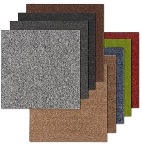 FLODI. Heavy Duty Carpet Tiles Moscow, 50 x 50 cm (Light Brown, 24 Tiles, 6 m²) Heavy Duty Carpet Tile Flooring Planks, Bitumen Back Non-Slip Floor Tile for Home, Office and Commerical