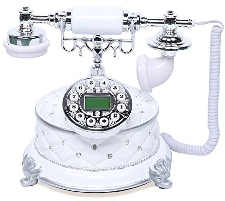Vintage Telefon mit Wählscheibe - Antikes Desk Retro Festnetztelefon, Haustelefon Telephone Nostalgie Tischdeko, für Cafe Bar Home (Weiß 2)