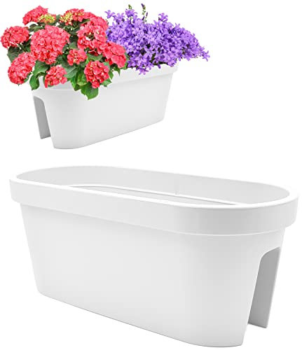 Stephans Möbelbörse 2er Set Balkon Geländer Blumenkasten, Geländertopf, Balkonkasten, Blumentopf, Blumenkübel, Pflanztopf Railing oval 59x26cm (Weiß)
