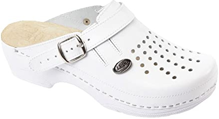 LEDI 552-18 Anatomic Läderskor Träskor Clogs Tofflor Pantoletter Komfortskor, Kvinnor, Vit, EU 38