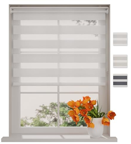 DTCH® Doppelrollo klemmfix ohne Bohren 120 x 150 cm (BxH) Weiß lichtdurchlässig, fensterrollo innen ohne Bohren, rollos für Fenster, Rollo 120 cm breit, Duo Rollo, klemmrollo, klemmfix-doppelrollo