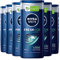 Nivea Men Fresh Kick Detergente Corpo Viso Capelli 3in1 Gel Doccia Uomo Shampoo Multiuso Formula Biodegradabile Effetto Rinfrescante con Mentolo Freschezza 24h a Lunga Durata - 6 Flaconi da 250ml
