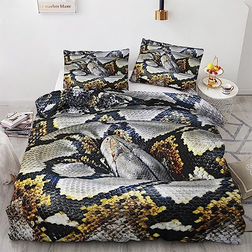 GEDAEUBA Sommer Bettwäsche 200x220 Schlange 3D - Python Reptilien Bettbezug 200 x 220 3 teilig, Wendebettwäsche und Kissenbezug 80x80, Weiche Mikrofaser Bettwäsche-Sets mit Reißverschluss