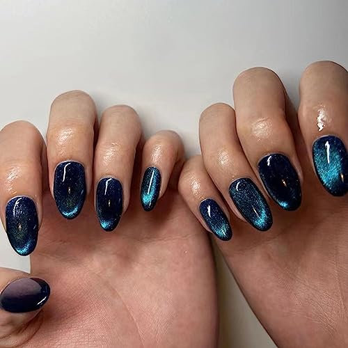 24 Stück Mandel Künstliche Nägel Kurz Falsche Nägel Französische Glänzend Katzenauge Acryl Press on Nails 12 Größen Oval Kunstnägel Nägel Zum Aufkleben für Frauen und Mädchen Party und Heimat DIY
