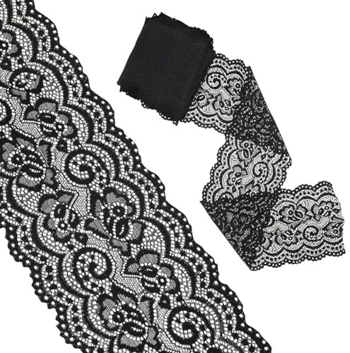5 Yards Spitzenband Schwarz Nähen,ElastizitäT SpitzenbordüRe Spitzenband Vintage Spitze Schwarze Spitzenstoff HäKelspitze Meterware für Geschenkverpackung Valentinstag Basteln Hochzeit