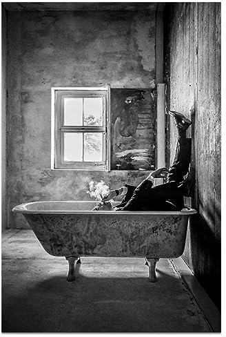 Kunstposter & Drucke Männer rauchen in Vintage-Pariser Badewanne, Schwarz-Weiß-Fotografie, Leinwand-Wandkunst für Badezimmer, Schlafzimmer, Wanddekoration, Geschenke, 40,6 x 61 cm, Mindset is