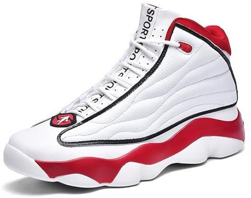 CZHIHANEG Männer Basketball Schuhe, Herren Basketball Trainingsschuhe, Bequeme Tennis Trainingsschuhe, White, Red, 42 EU