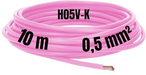 Kalitec Câble de câblage H05V-K 0,5 mm² rose - 10 m - Flexible - En PVC - Toron 0,5 mm² - Câblage simple à fil fin - Câble monofilaire