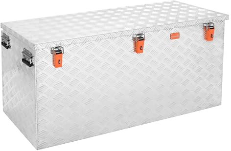 Alubox ABX-R410P Aluminium Riffelblech Pritschenbox Transportkiste Staukasten mit eingerückter Scharnierposition 410 Liter