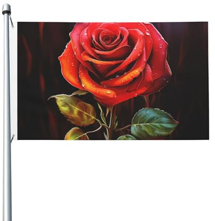 Rote Rose Kunst-Flagge, 90 x 150 cm, für den Außenbereich, doppelseitig, Gartenflaggen, Willkommensflaggen, Banner, Dekoration für Hof, Veranda, Rasen