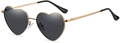 OSAGAMA Polarisierte Herzform Sonnenbrille mit Metall Rahmen für Damen Herren Golden Schwarz