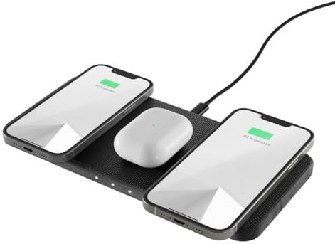 Woodcessories - Wireless Charger induktive 3 in 1 Ladestation aus Holz - inklusive 45W Schnelladegerät Netzstecker | Ladegerät aus Holz kompatibel mit Allen Qi-fähigen Endgeräten (Schwarze Eiche)