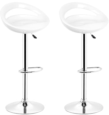 XUANYU Juego de 2 taburetes de bar, asiento de plástico ABS, silla de bar alta con soporte lumbar y reposapiés, taburetes de cocina con altura ajustable 81-101 cm, asiento 43 x 43 x 26 cm (blanco)