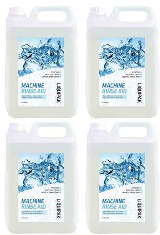 Liquipak Rinse Aid 4x5L – Automatic Dishwasher & Glasswasher Rinse Aid. Prevents spots, streaks & smears on dishes, glassware & cutlery. Bulk pack for commercial kitchens.