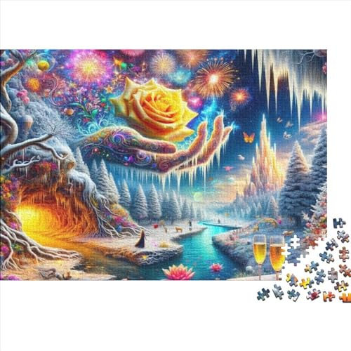 Rose Art Puzzle 1000 Pieces Adult Jigsaw Puzzles Art Puzzle 1000 Piece Puzzle Wooden Jigsaw Puzzles Jigsaw Puzzle Family Game Puzzle Suitable for Children over 12 Years Old 1000pcs (75x50cm)