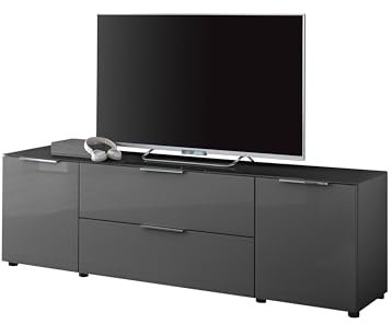 Stella Trading TV-Lowboard Santorin in Anthrazit, TV - TV Schrank für TV bis 65 Zoll mit viel Stauraum für Ihr Wohnzimmer - 180 x 55 x 40 cm (B/H/T)